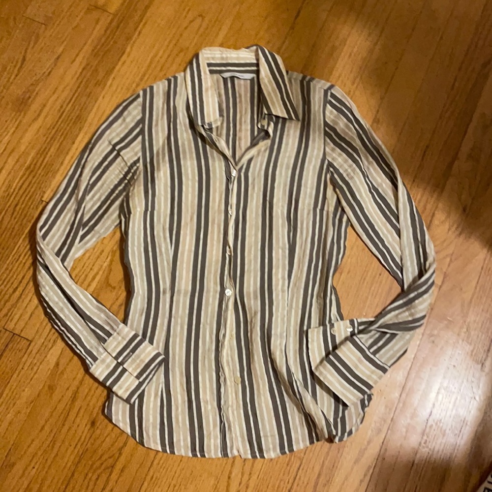 Tan & Gray Fitted Stripped Zara Dress Shirt